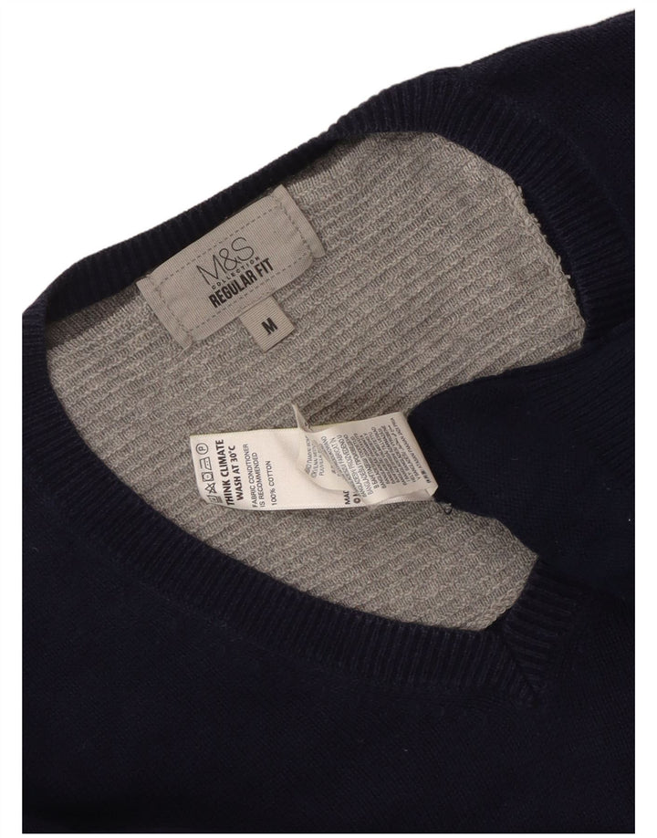 Мужской джемпер стандартного кроя с v-образным вырезом Marks & Spencer, средний темно-синий