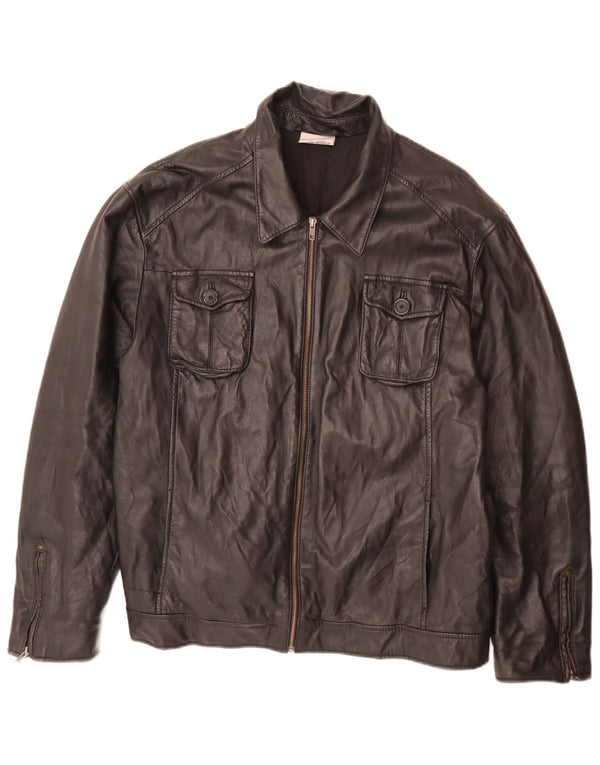 In Extenso Mens Leather Jacket UK 44 2XL Black