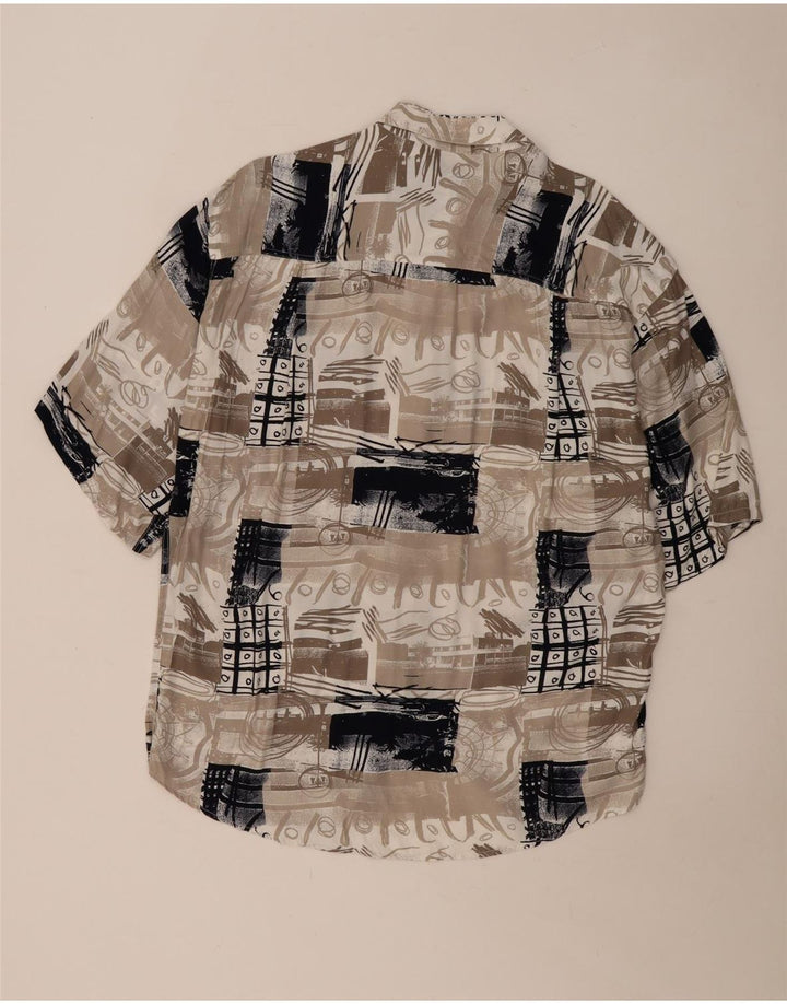 Винтажная мужская рубашка с коротким рукавом, большая, бежевая, в стиле пэчворк