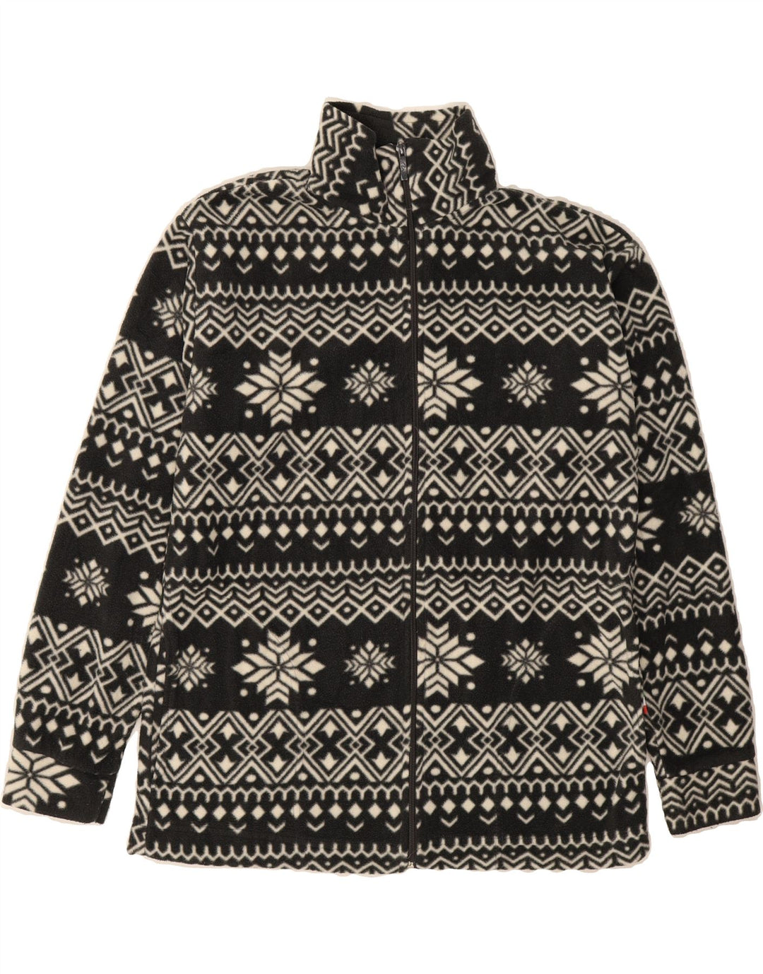 VINTAGE Womens Fleece Jacket UK 18 XL Black Fair Isle Polyester Vintage Vintage and Second-Hand Vintage from Messina Hembry 