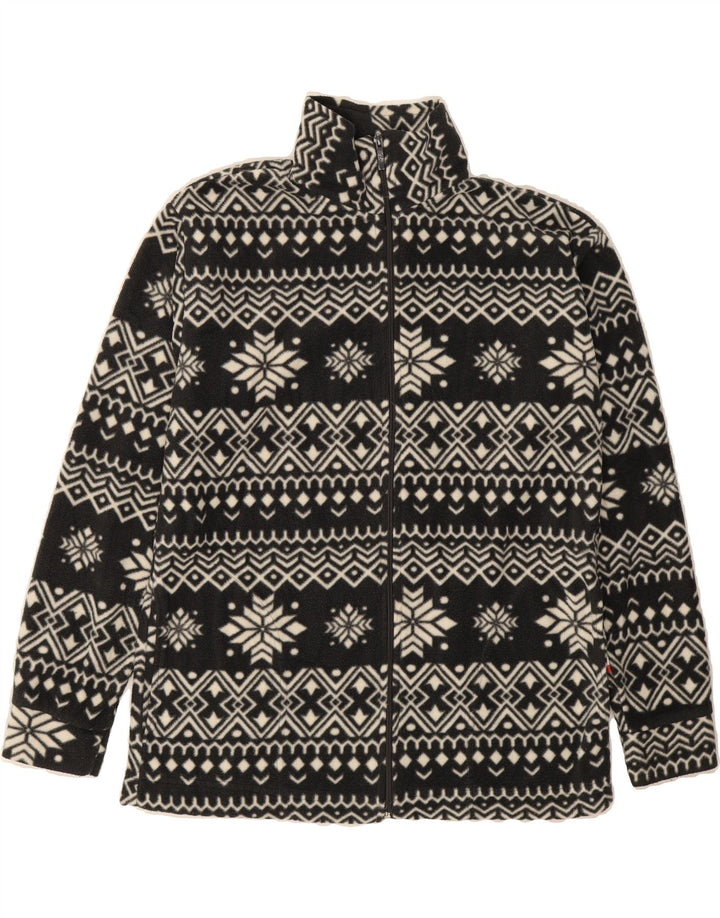 VINTAGE Womens Fleece Jacket UK 18 XL Black Fair Isle Polyester Vintage Vintage and Second-Hand Vintage from Messina Hembry 