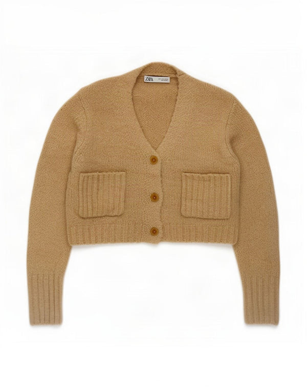 Женский укороченный кардиган Zara UK 10, маленький бежевый полиэстер