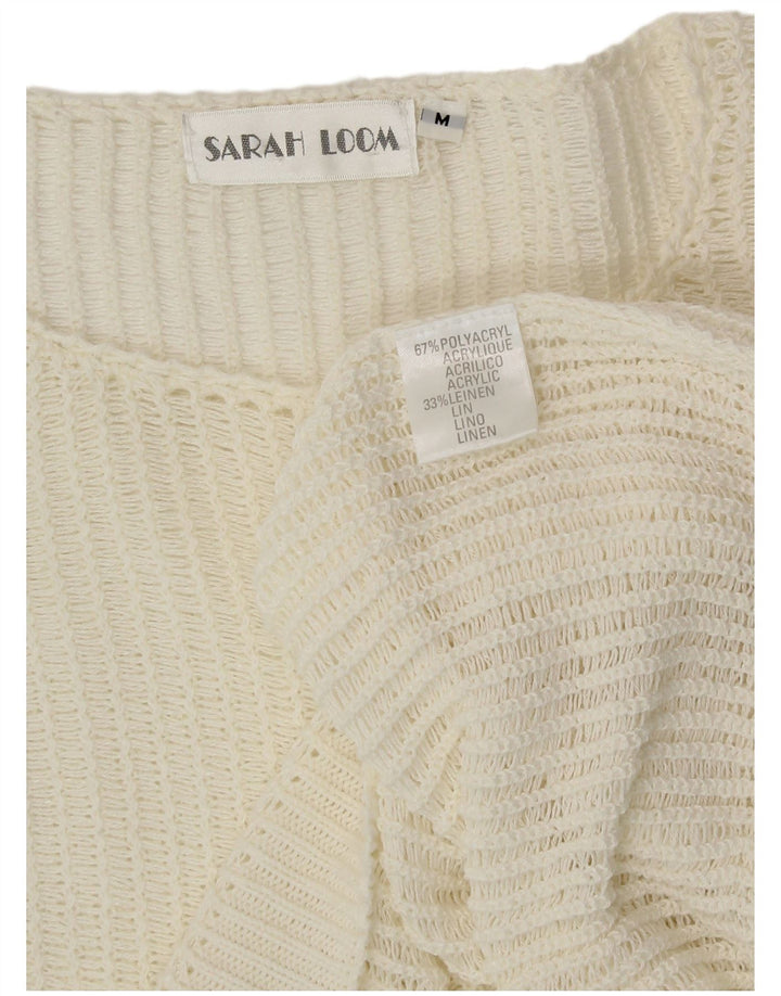 ВИНТАЖНЫЙ женский укороченный джемпер с вырезом лодочкой, Великобритания 14, средний, белый цвет