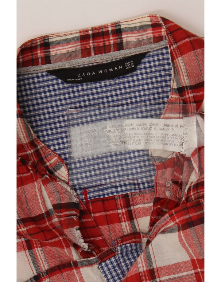 Женская рубашка с оборками спереди Zara UK 18 XL, хлопок в красную клетку