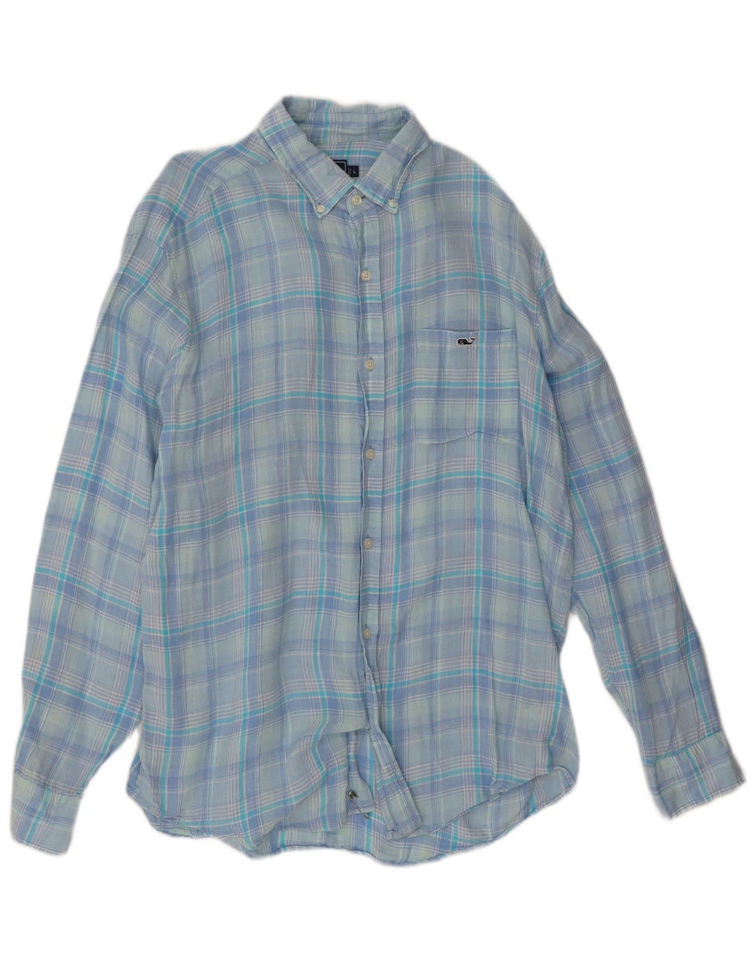 Мужская рубашка классического кроя Vineyard Vines, большая синяя льняная клетка