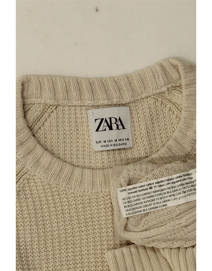 Мужской джемпер с круглым вырезом Zara, средний бежевый хлопковый свитер