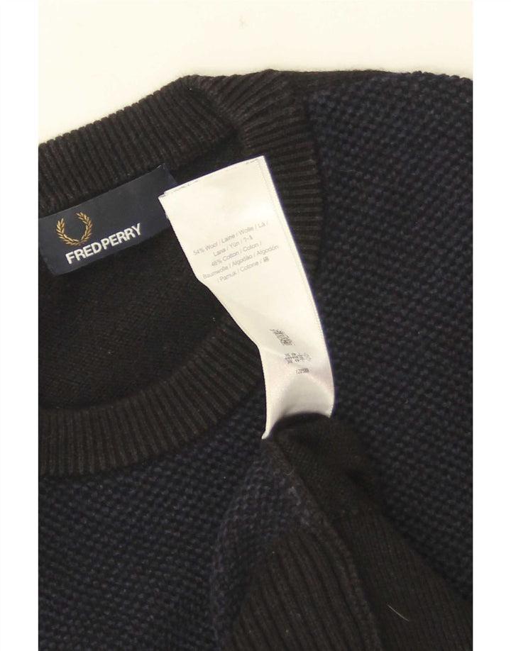 Мужской джемпер с круглым вырезом Fred Perry, большой темно-синий шерстяной свитер с цветными блоками