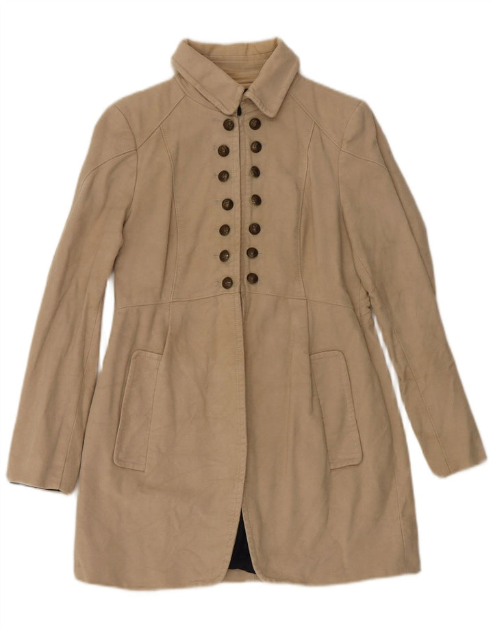 Женское пальто Zara UK 14, большое, бежевое, хлопок