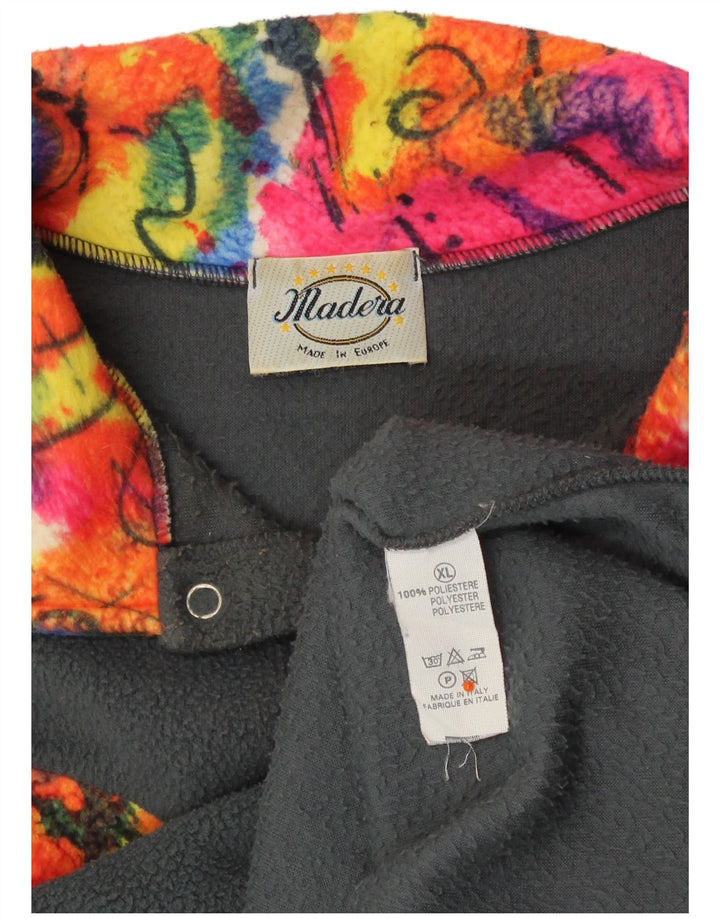 VINTAGE Мужской флисовый джемпер на пуговицах XL, серый полиэстер с цветными блоками