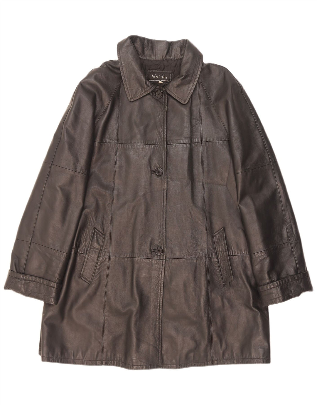 Винтажное женское кожаное пальто IT 48 XL, черное кожаное