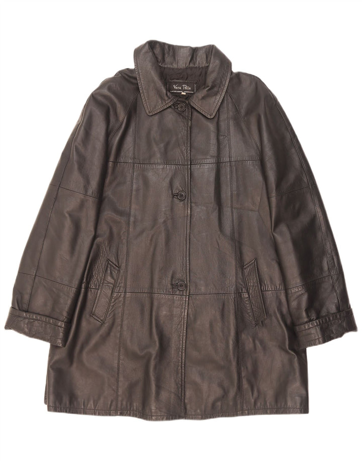 Винтажное женское кожаное пальто IT 48 XL, черное кожаное