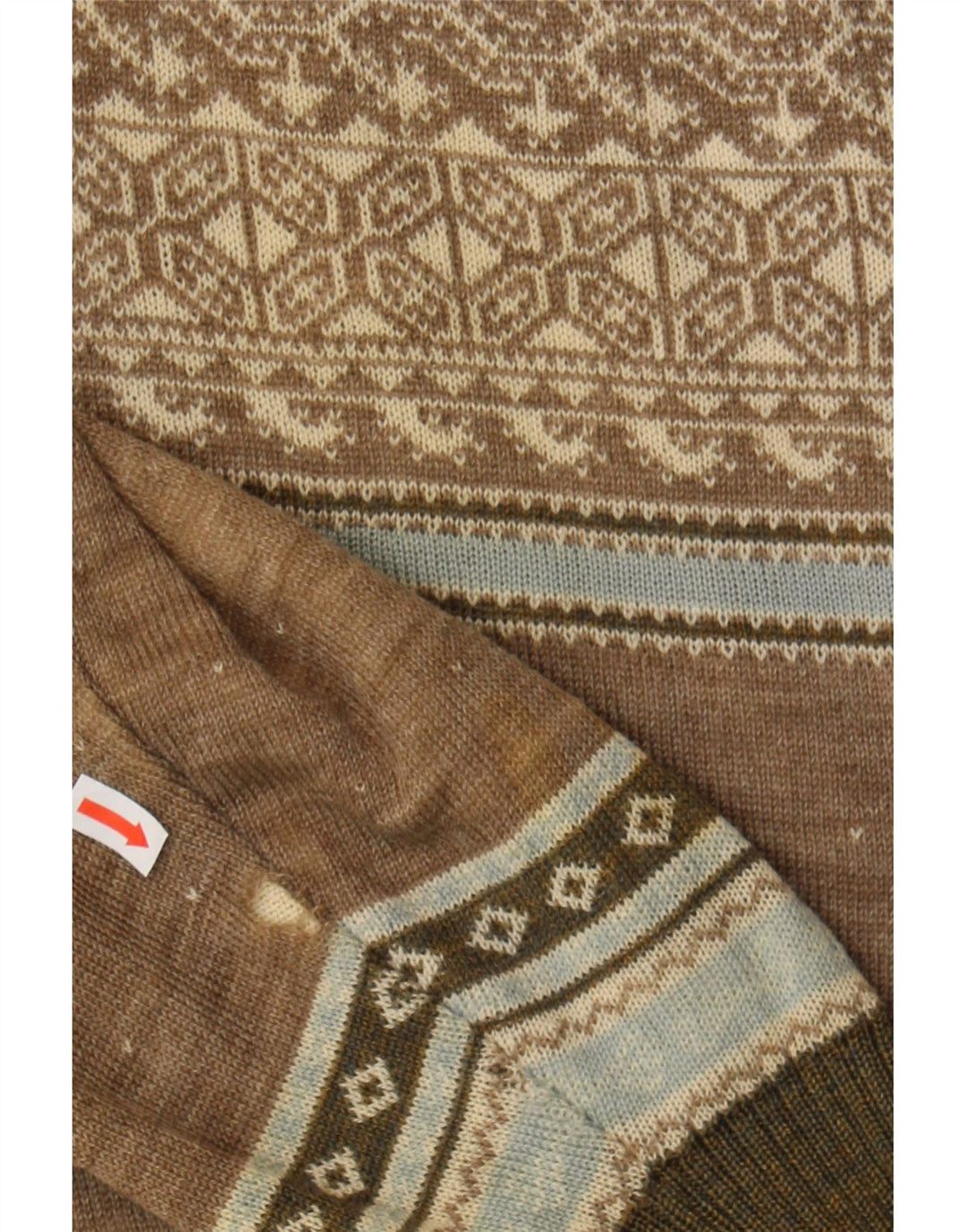 SETBALL Mens Polo Neck Jumper Sweater IT 50 Medium Brown Fair Isle Vintage Setball and Second-Hand Setball from Messina Hembry 
