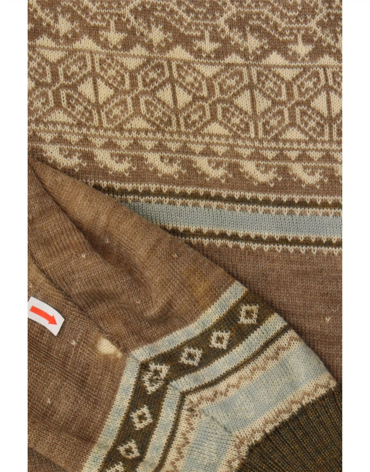 SETBALL Mens Polo Neck Jumper Sweater IT 50 Medium Brown Fair Isle Vintage Setball and Second-Hand Setball from Messina Hembry 