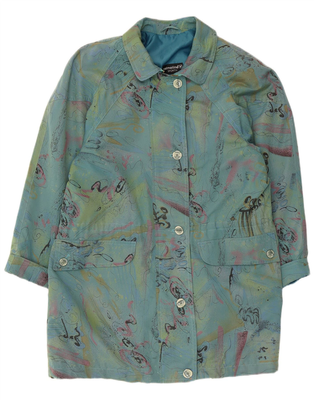 VALMELINE Женское пальто оверсайз EU 36, маленькое синее с цветными блоками