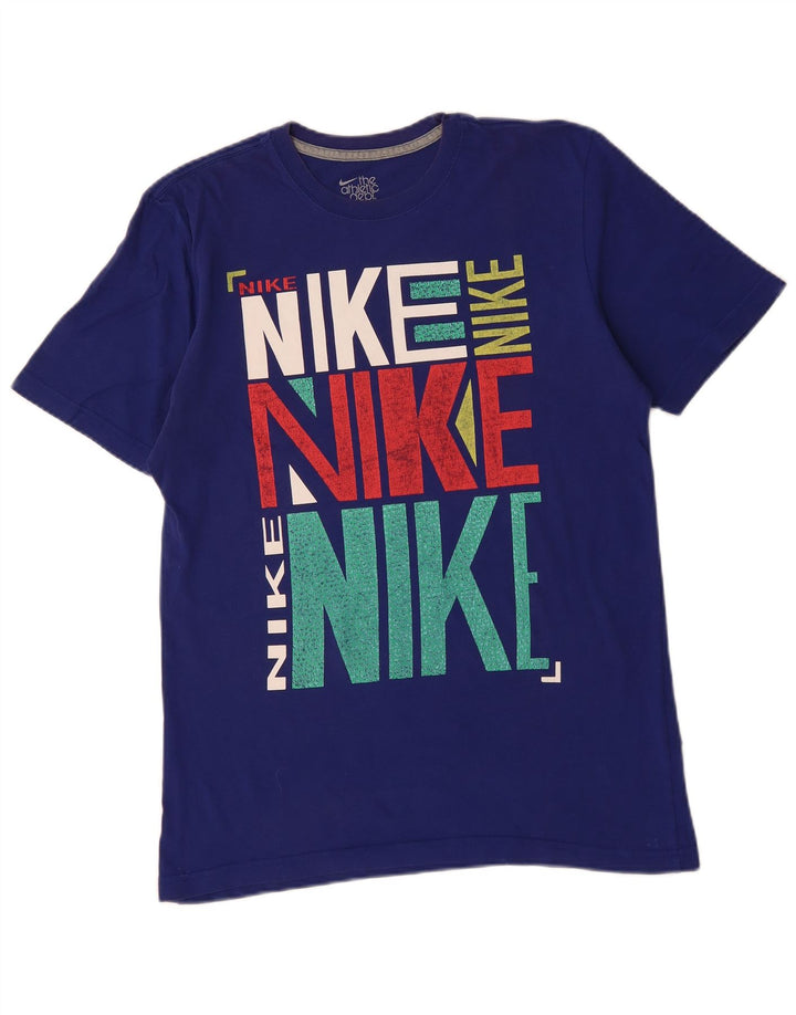 Мужская футболка NIKE стандартного кроя с рисунком, хлопковый топ среднего синего цвета