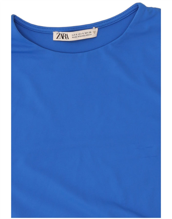 Женская укороченная футболка Zara Top UK 8, маленькая синяя