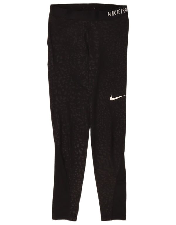 Женские леггинсы с рисунком Nike Dri Fit UK 12, средний черный с анималистическим принтом
