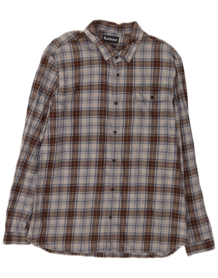 Мужская фланелевая рубашка Barbour XL серого цвета в клетку, хлопок