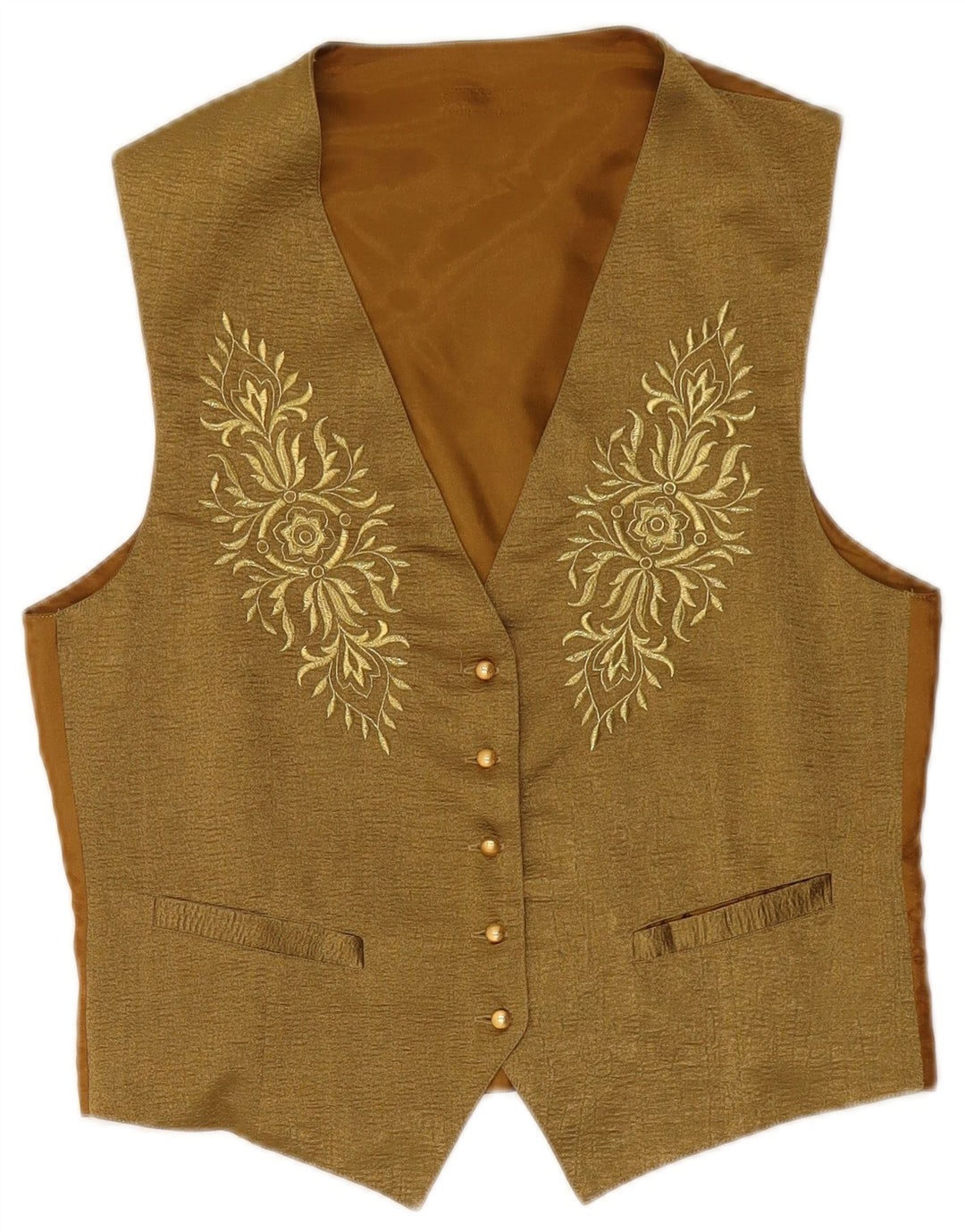 ВИНТАЖНЫЙ женский жилет UK 14, средний цвет хаки, полиэстер с цветочным принтом