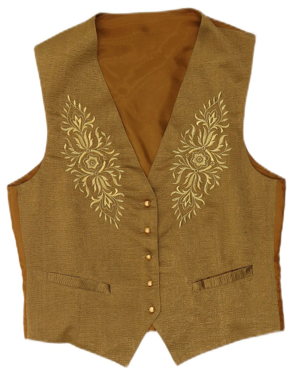 ВИНТАЖНЫЙ женский жилет UK 14, средний цвет хаки, полиэстер с цветочным принтом