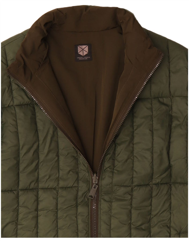 Мужская двусторонняя стеганая куртка Jack & Jones UK 38, средний зеленый полиэстер