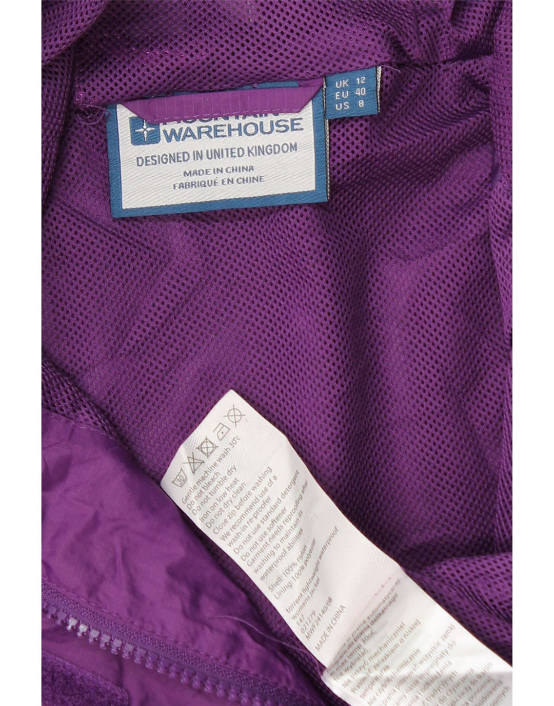 Женская дождевик с капюшоном Mountain Warehouse UK 12, нейлон среднего фиолетового цвета