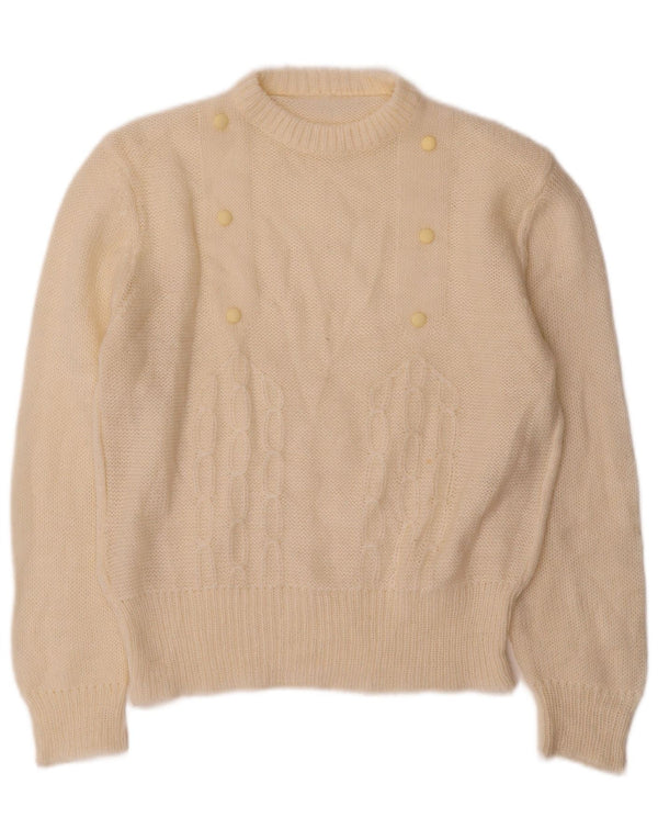 Винтажный женский джемпер с круглым вырезом, Великобритания, 12, средний, белый