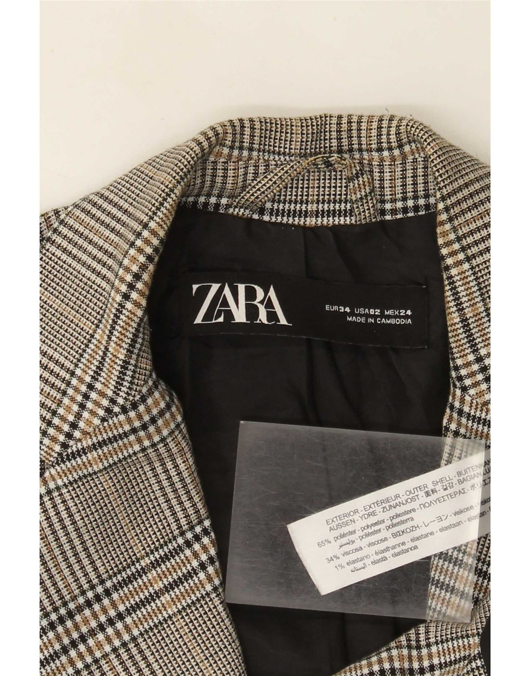Женский пиджак на 1 пуговице Zara EU 34 2XS, серый полиэстер в клетку