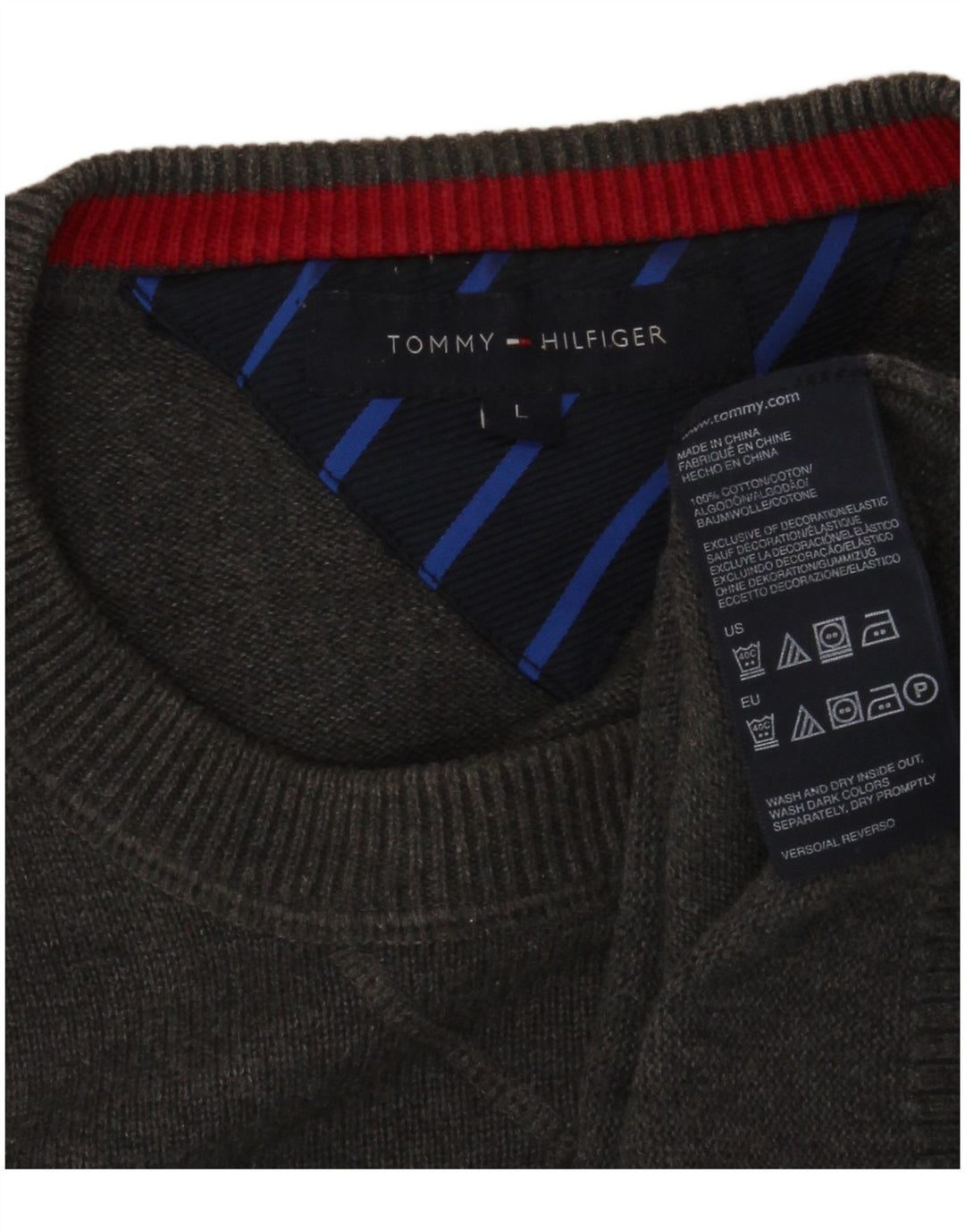 Мужской джемпер с круглым вырезом TOMMY HILFIGER, большой серый хлопковый свитер