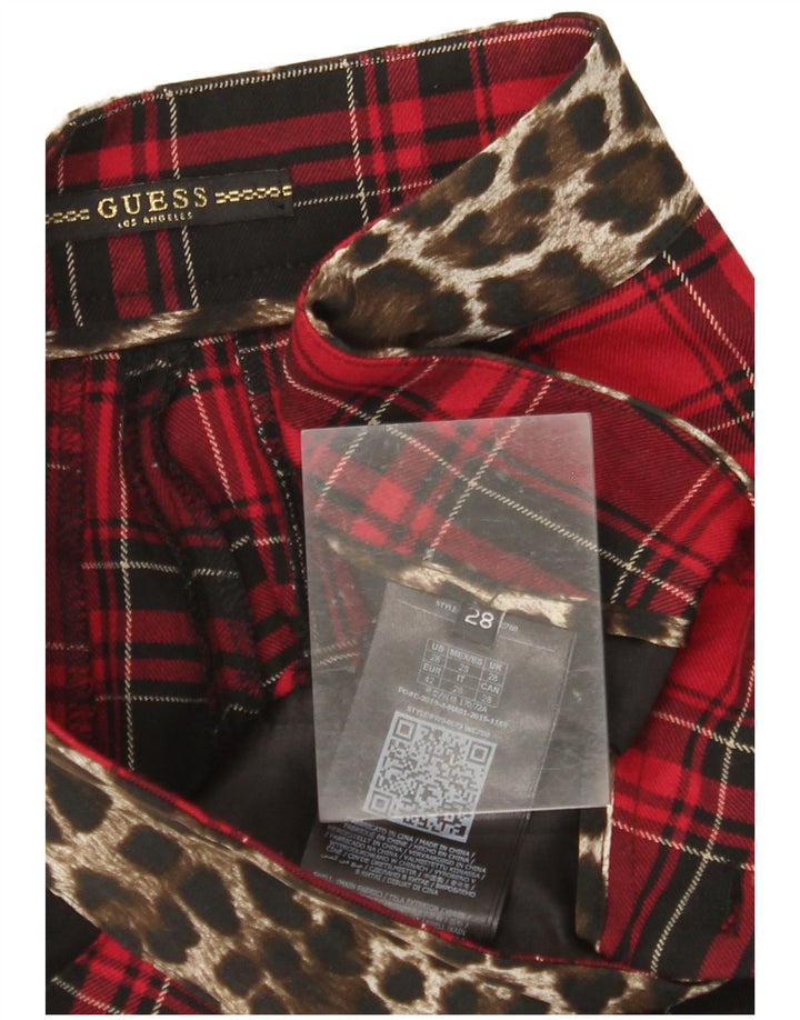 GUESS Женские зауженные брюки-чиносы W28 L26, красный полиэстер в клетку