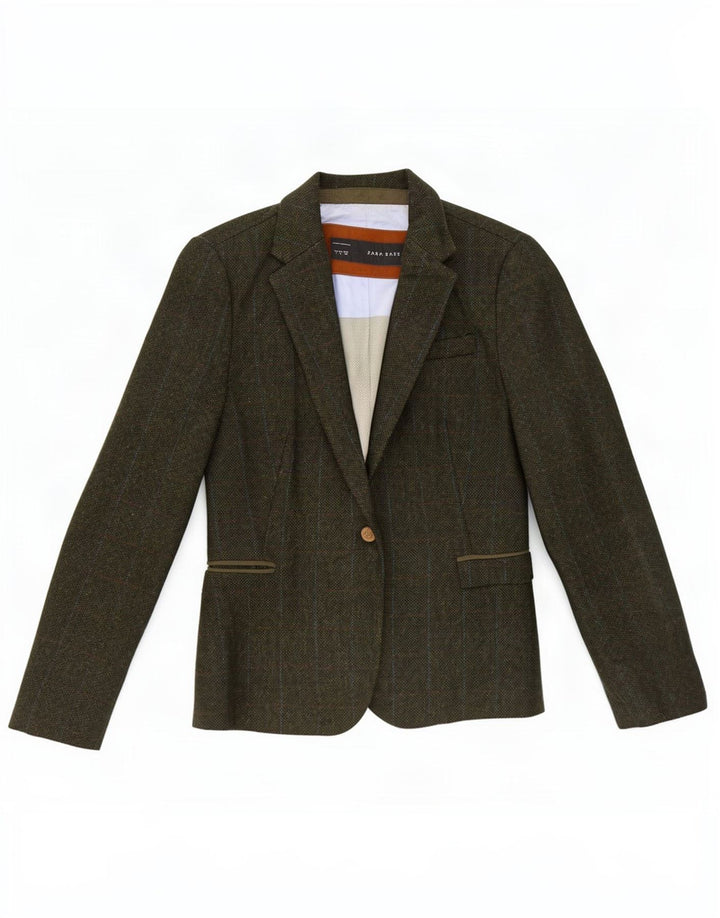 Женский пиджак на 1 пуговице Zara UK 14, большая зеленая клетка
