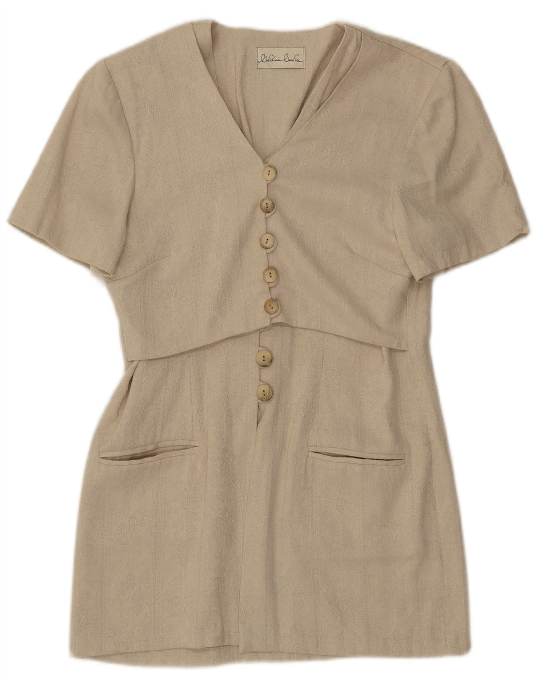 Винтажный женский удлиненный пиджак с коротким рукавом, Великобритания, 8, маленький, бежевый, классический