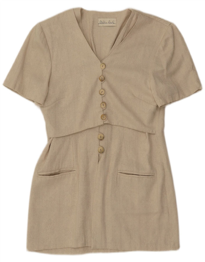 Винтажный женский удлиненный пиджак с коротким рукавом, Великобритания, 8, маленький, бежевый, классический