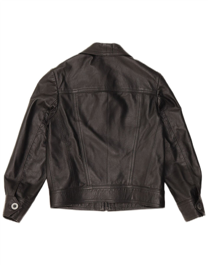 Винтажная женская укороченная кожаная куртка UK 10, маленькая черная кожаная