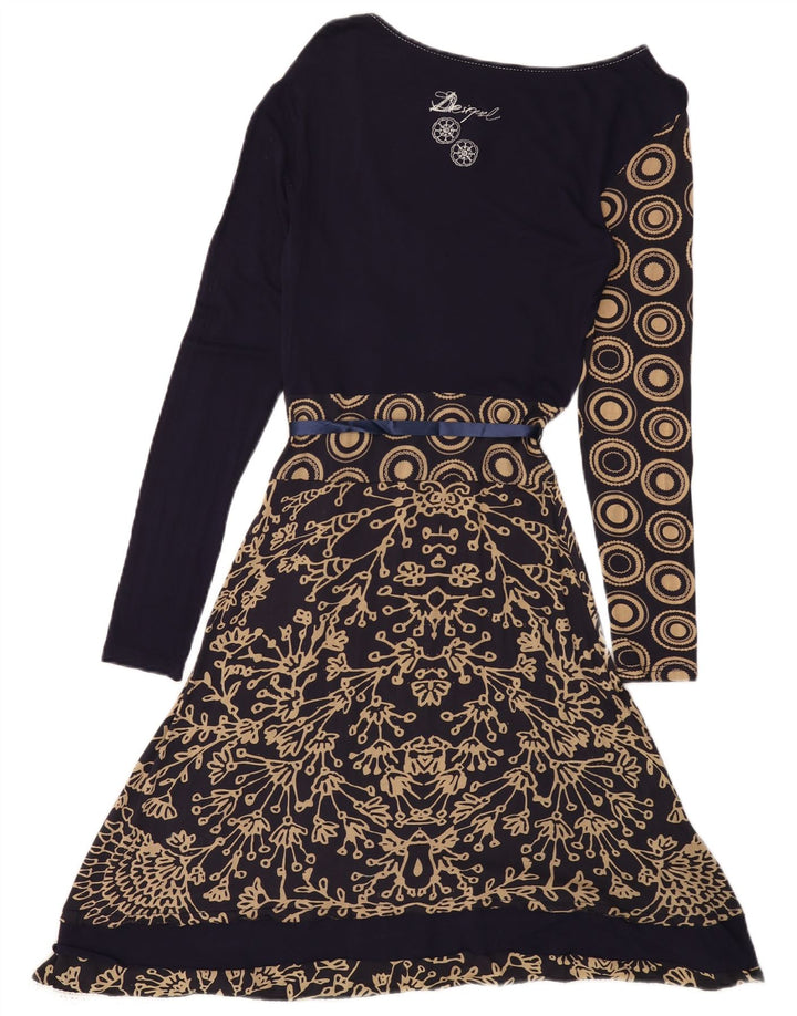 Женское платье трапециевидного силуэта с графическим рисунком DESIGUAL UK 12, средний темно-синий с цветочным принтом