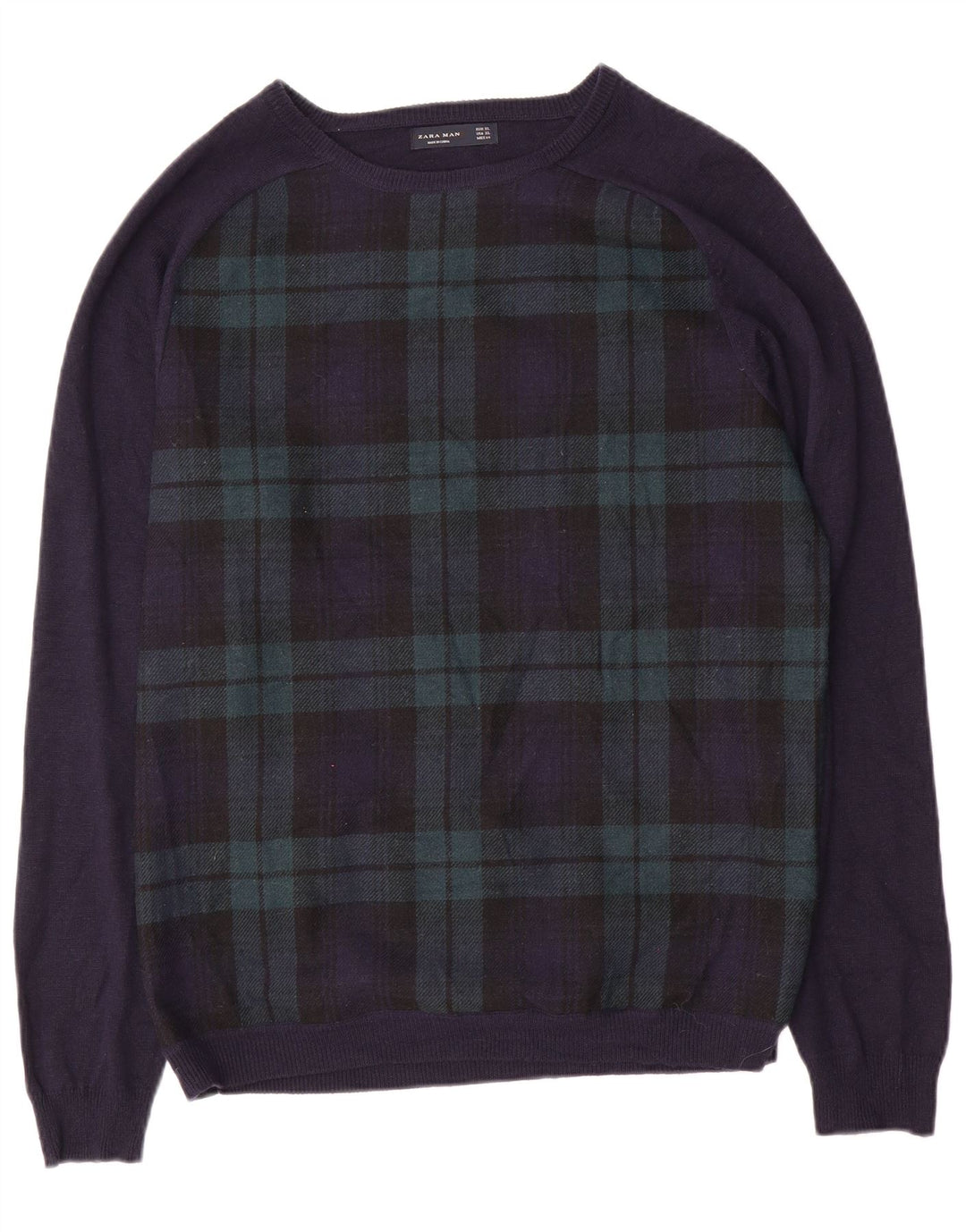 Мужской свитер с вырезом «лодочка» ZARA XL, темно-синий в клетку