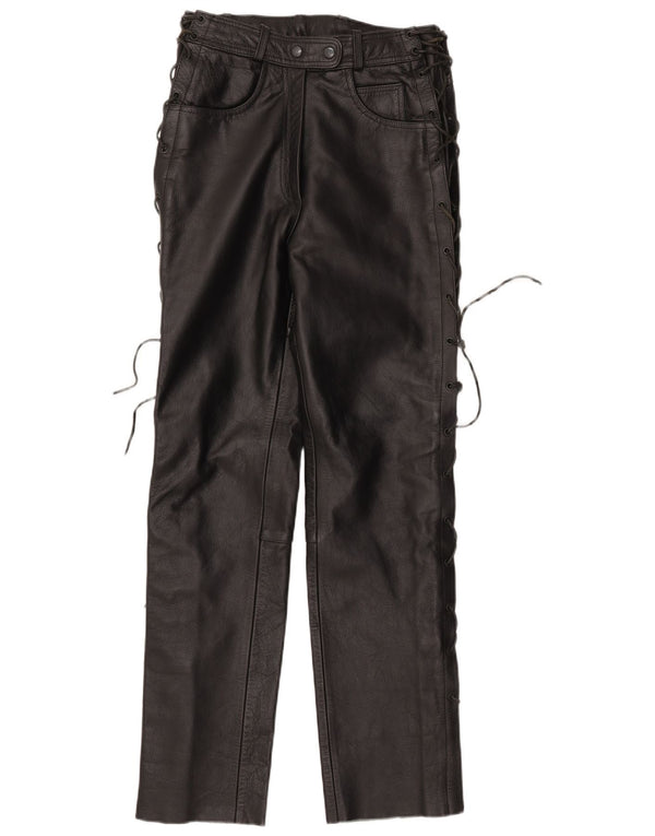 Винтажные женские прямые кожаные брюки IT 42 Medium W30 L32 Черные кожаные