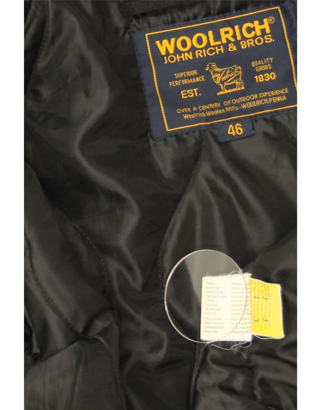 Мужская куртка-бомбер Woolrich с капюшоном IT 46, маленькая, черный нейлон