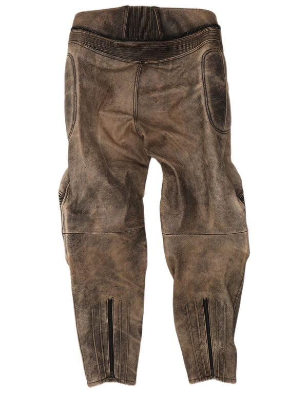 MODEKA Mens Biker Trousers Size 58 3XL W36 L31 Grey Tie Dye Leather