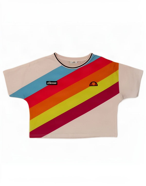Женская укороченная футболка с рисунком Ellesse Top UK 12, средний белый цвет с блоками