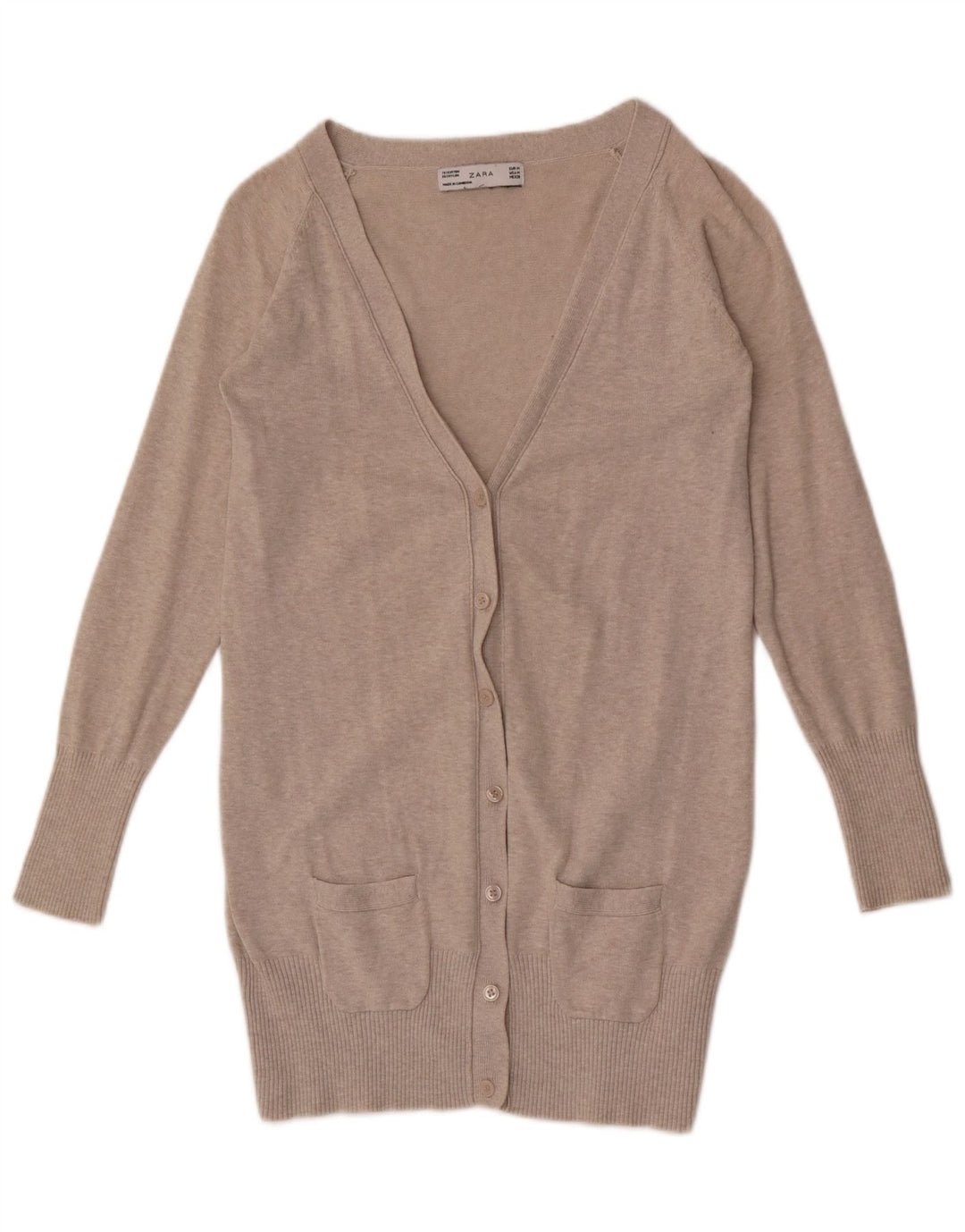 Женский кардиган Zara UK 12, хлопковый средний серый цвет в крапинку