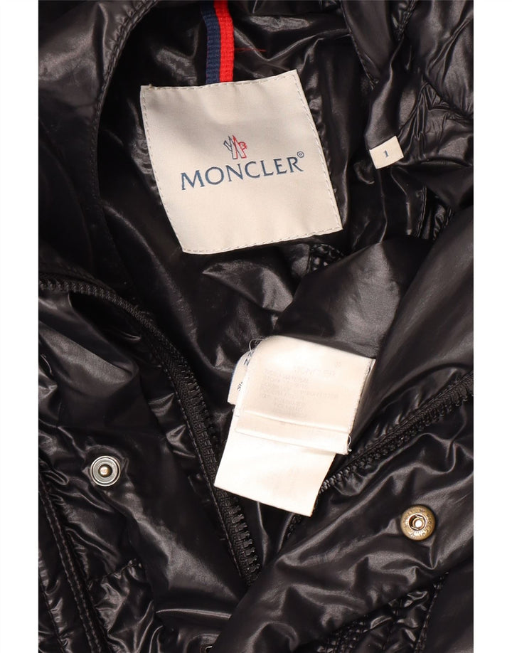 Moncler Женская стеганая куртка свободного кроя с капюшоном, размер 1, маленький черный полиамид