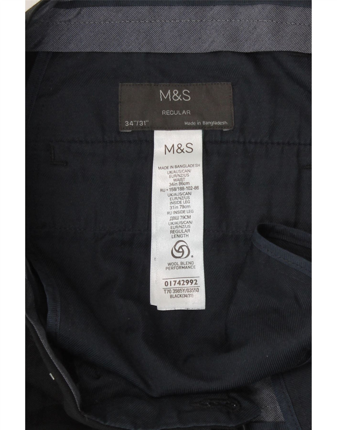 Мужские повседневные брюки стандартного кроя Marks & Spencer W34 L31, черный полиэстер