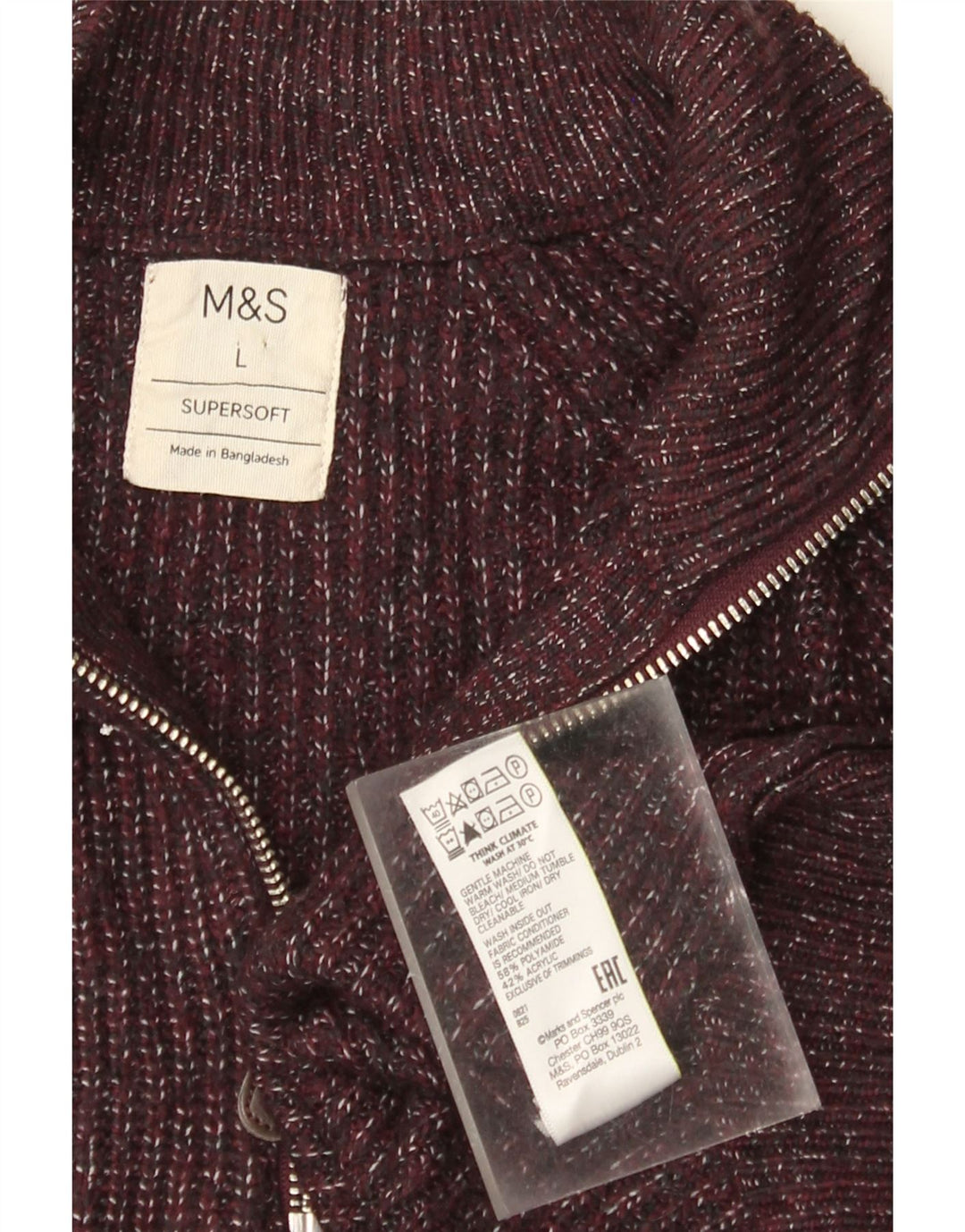 Мужской джемпер с воротником на молнии Marks & Spencer большой бордовый в крапинку