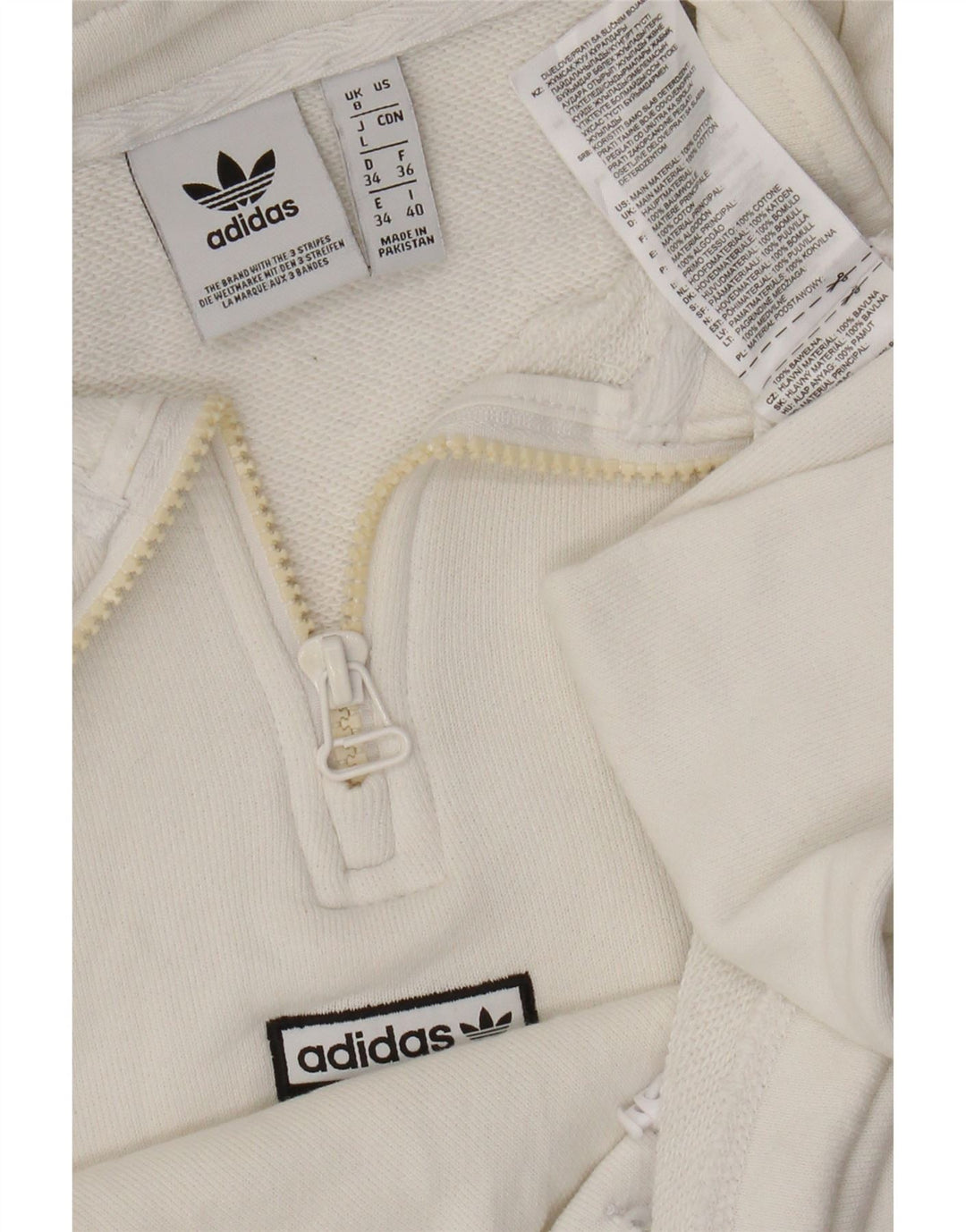 Женский укороченный свитшот с воротником на молнии Adidas Oversized UK 8, маленький белый