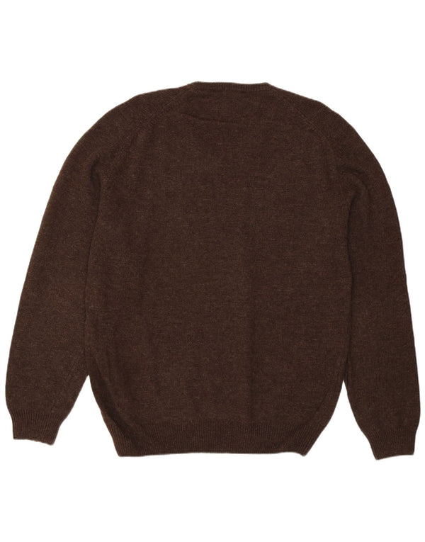 Винтажный мужской джемпер с v-образным вырезом XL, коричневый аргайл/ромб, шерсть