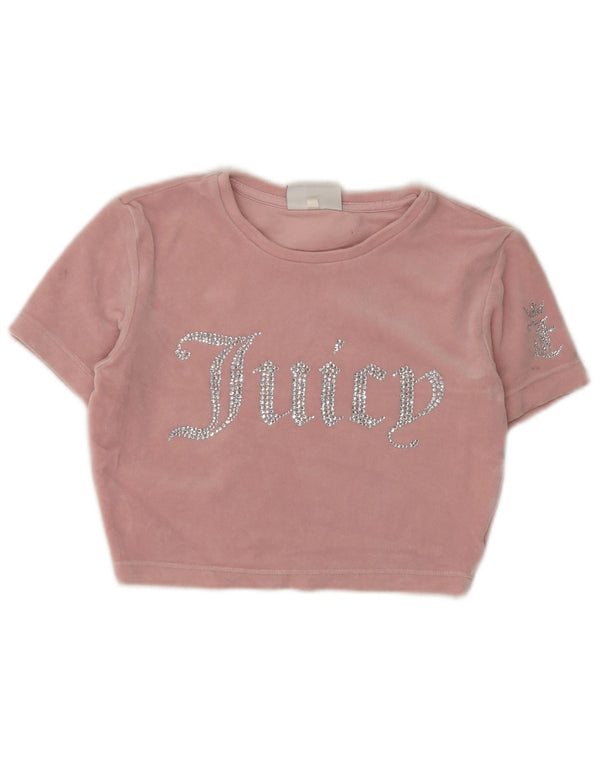 Женская укороченная футболка с рисунком Juicy Couture Top UK 8, маленький розовый полиэстер