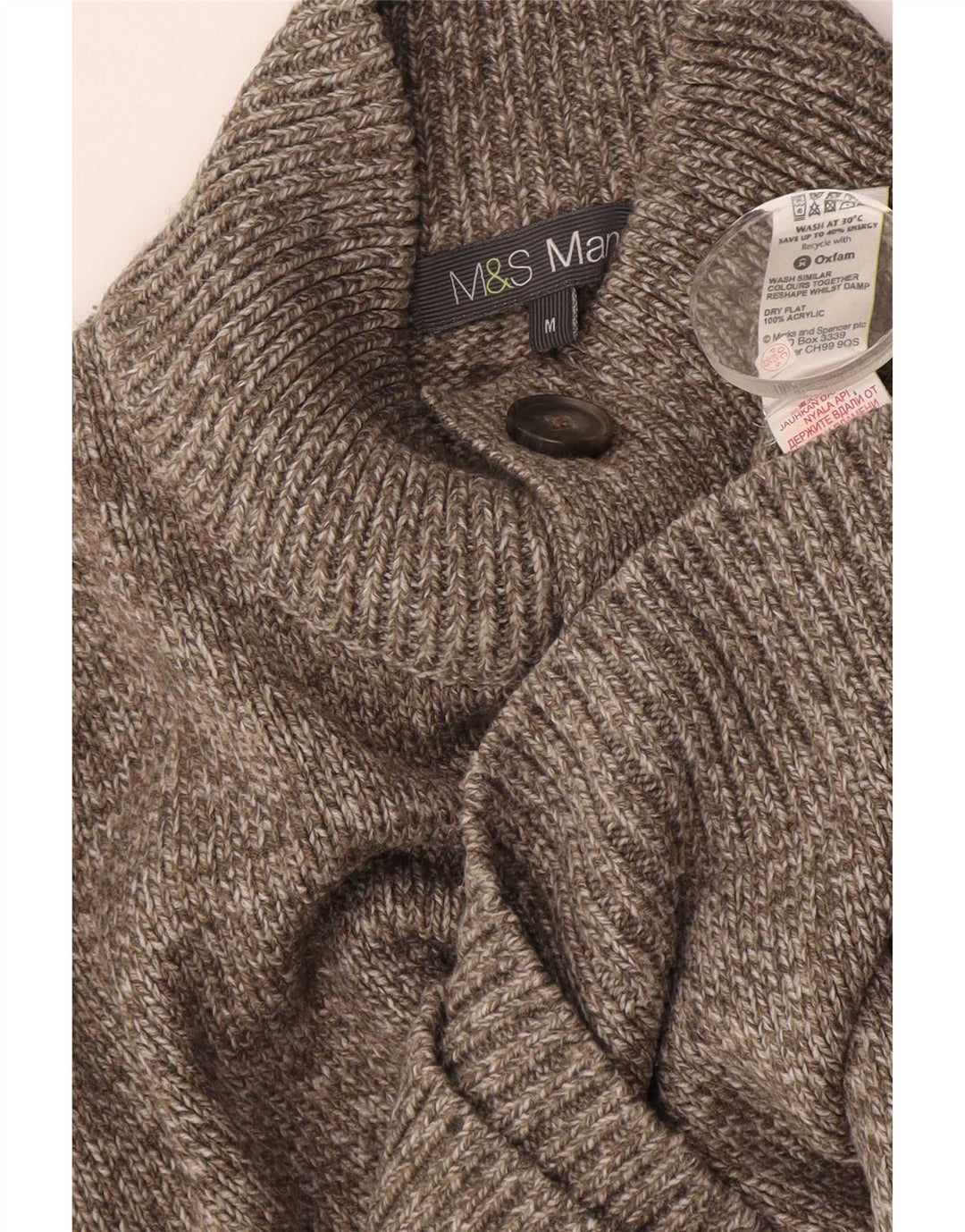 Мужской джемпер с воротником на пуговицах Marks & Spencer, средний коричневый в крапинку