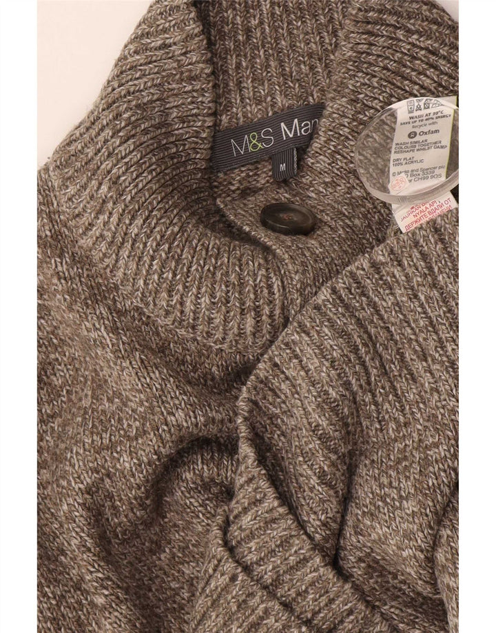 Мужской джемпер с воротником на пуговицах Marks & Spencer, средний коричневый в крапинку
