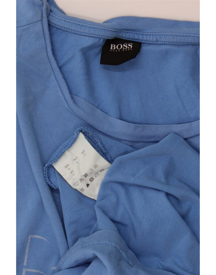 Мужская футболка с рисунком Hugo Boss, большой синий хлопок